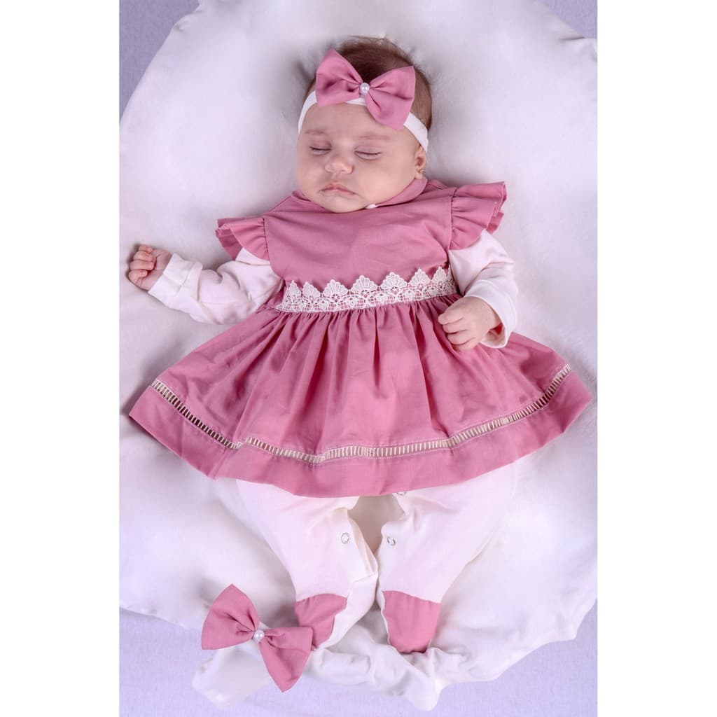 Saída Maternidade Menina Rose  04 peças Maria Alice Vermelho Roupa de Bebê Menina