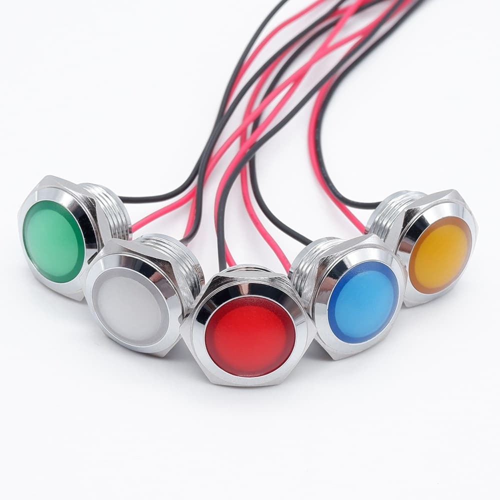 16mm Dois Cores De Metal LED Luz Indicadora De Sinal De Piloto Lâmpada Com Fio 5 V 12 110 220 Vermelho Verde Amarelo