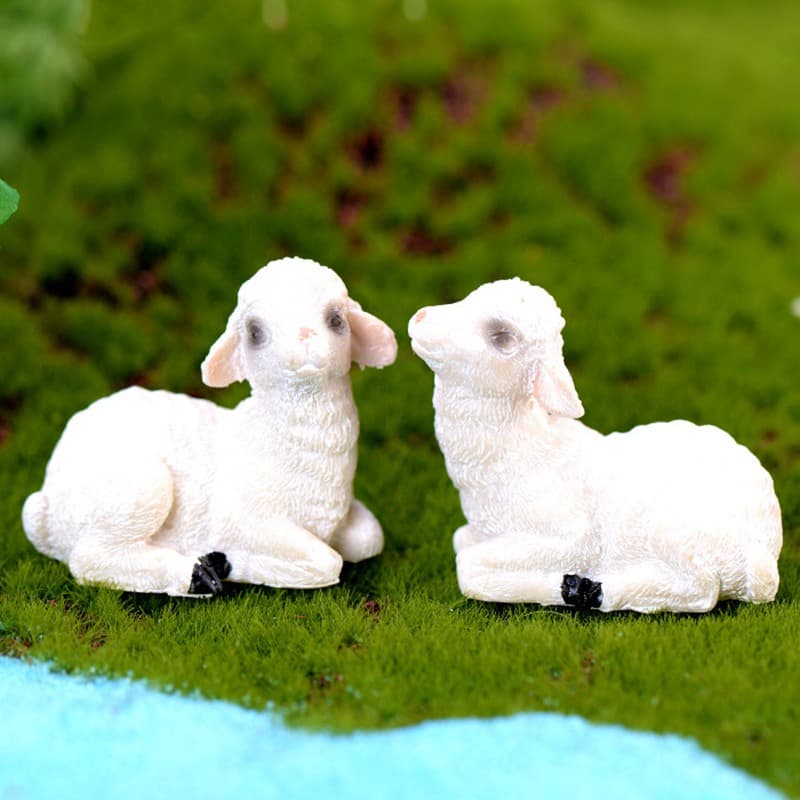 2 Pçs/Conjunto Miniatura Casal Ovelha ​ Ornamentos Bonsai De Fadas Para Jardim