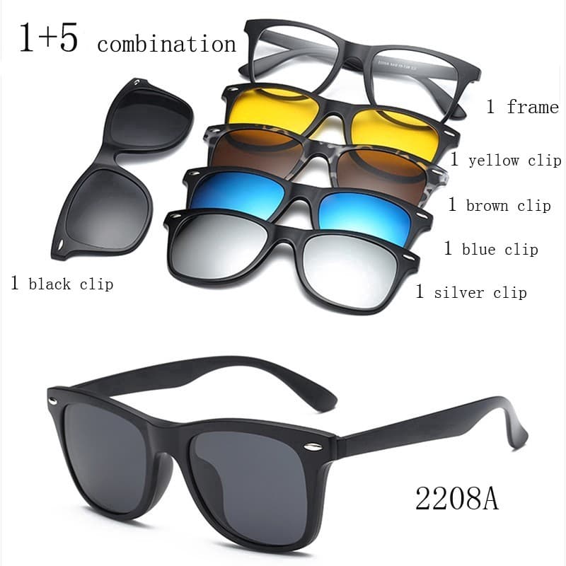Fashion Clip on Magnetic Women Sunglasses Men  Magnet Clip Myopia Glasses Outdoor Sports 1 + 5 Combined Sunglasses