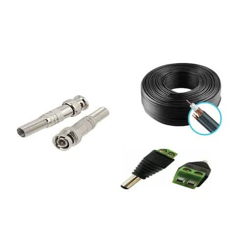 Kit Cabo Coaxial (CFTV) Preto 100m 90% Malha C/10 Conectores