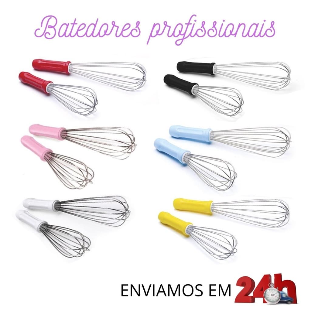 Batedeiras de bolo Fuet Fuê Profissional reforçado, Batedor  de 25 ou 30 cm confeitaria e cozinha varias cores