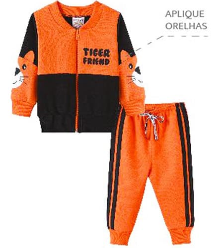 Conjunto Infantil Menino Bebe Moletom Jaqueta C Orelha Tigre