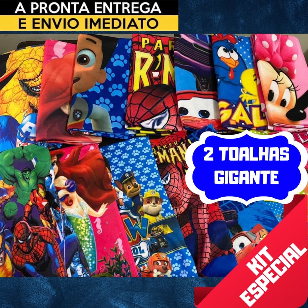 Kit 2 Toalhas De Banho Praia Infantil Piscina Gigante Estampada Personagens Stitch Divertidamente