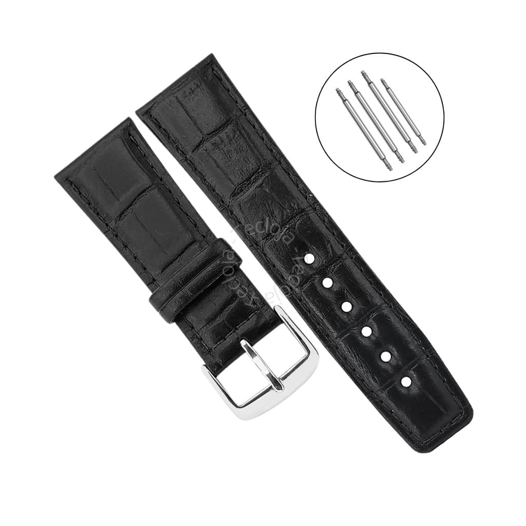 Pulseira de Couro Croco Preta Para Relógio do 18mm ao 26mm