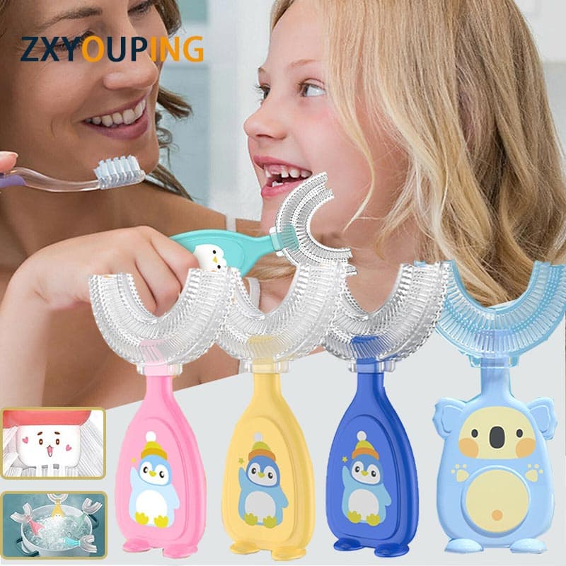 Escova De Dentes Em Formato De U Flexível De 360 Graus Para Crianças De 2-12 Anos