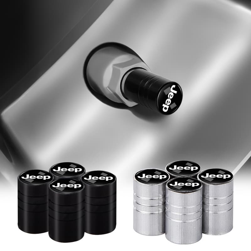 4pcs Tampa De Pneus De Liga Para Carro Prata/Preto Cilíndrica De Haste Do Núcleo De Válvula JEEP Grand Cherokee Comandante Renegade Wrangler Compass Patriot
