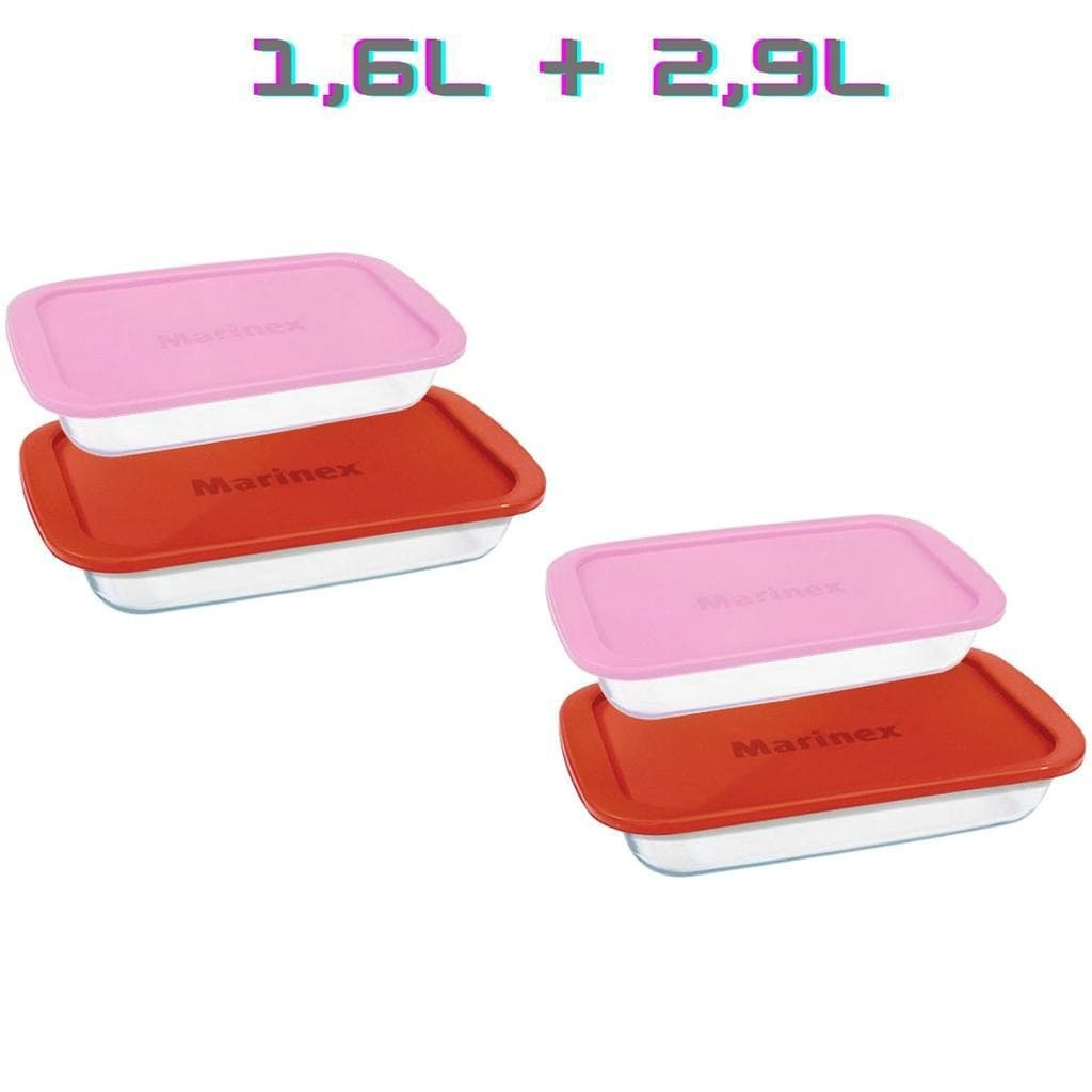 Jogo 4 Travessa (1,6L - 2,9L) Retangular Marinex Forno