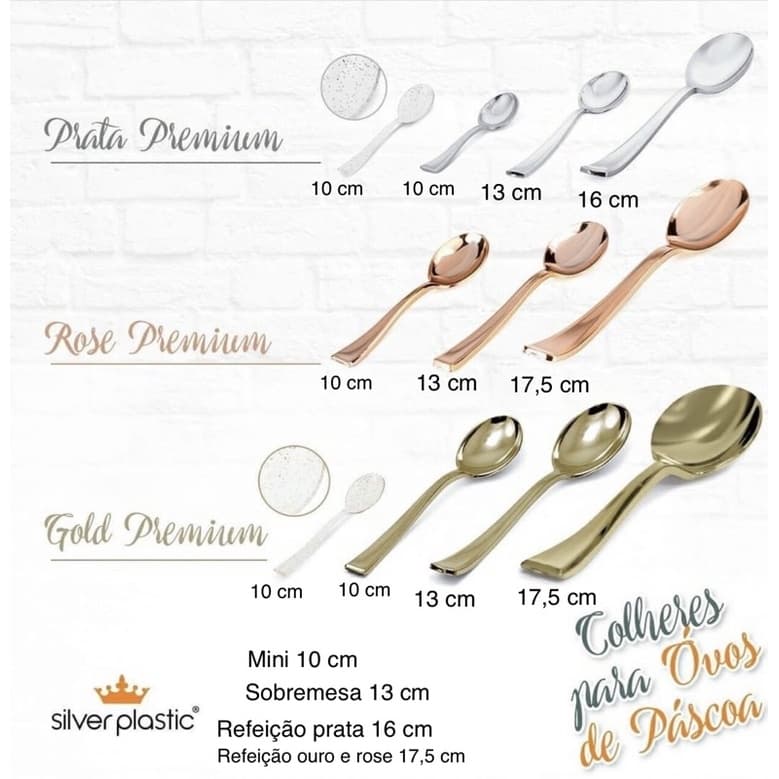 50 Colher Para Ovo de Colher Páscoa 2025 Prata Ouro Rose  P/M/G