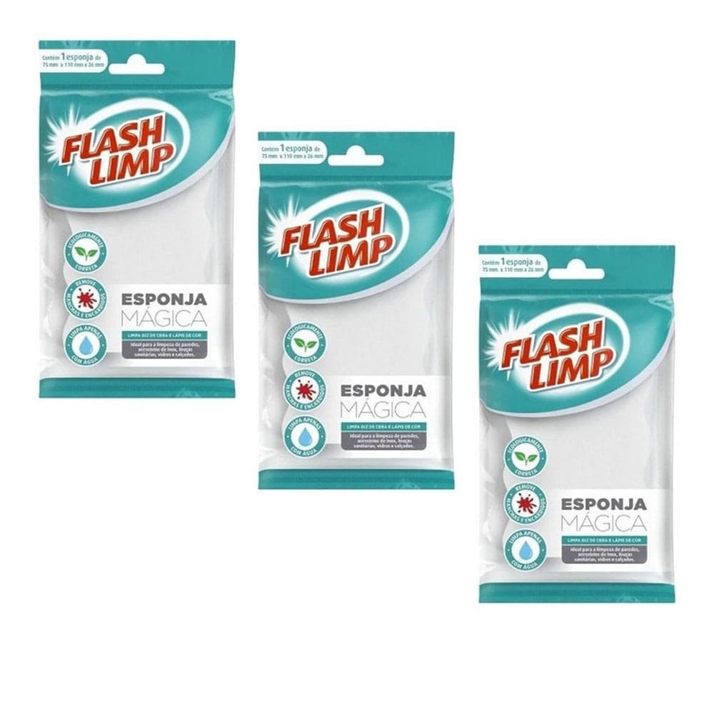 Kit 3 Esponja Mágica Limpa Parede Tenis - FlashLimp