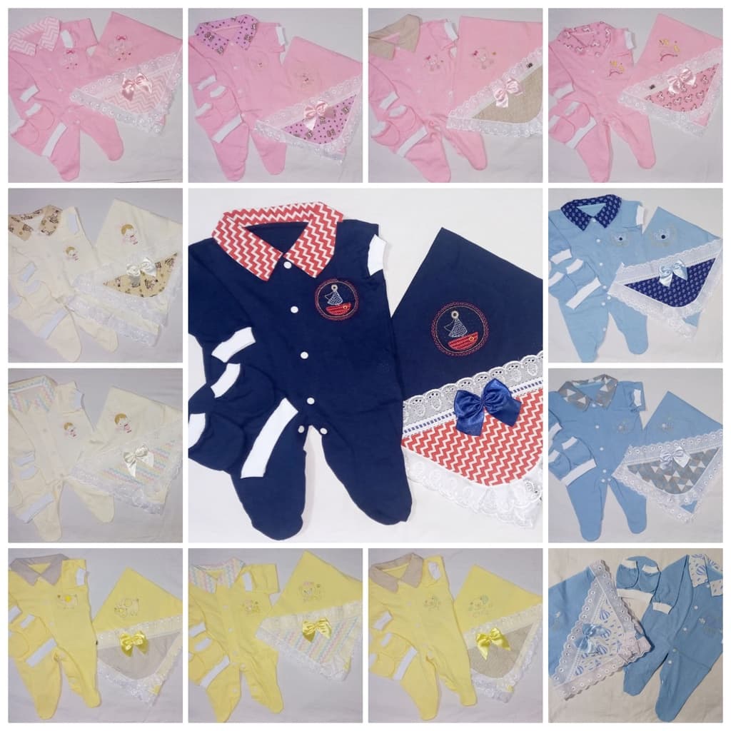 Saida Maternidade 4 peças RN Menino Menina Maternidade Malha Furadinha