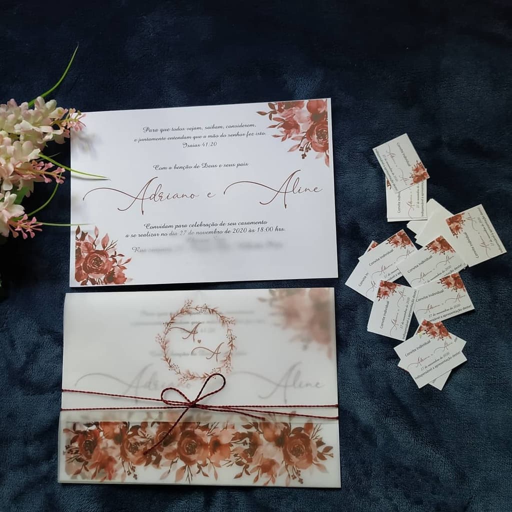 Convite de casamento papel vegetal 50 und