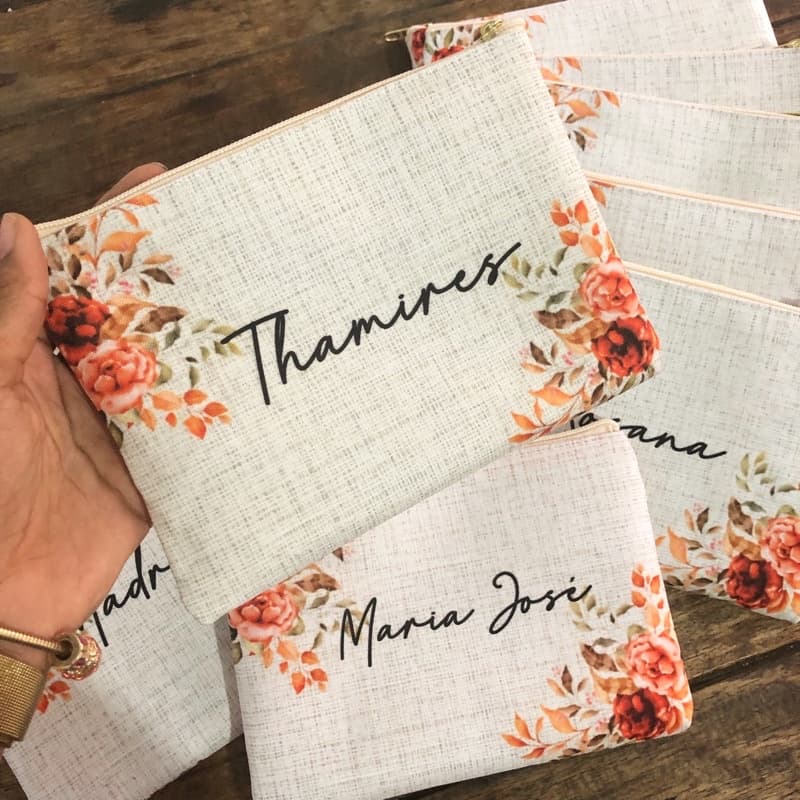 Necessaire Slim Personalizada c/ nome - Floral Terracota + cores
