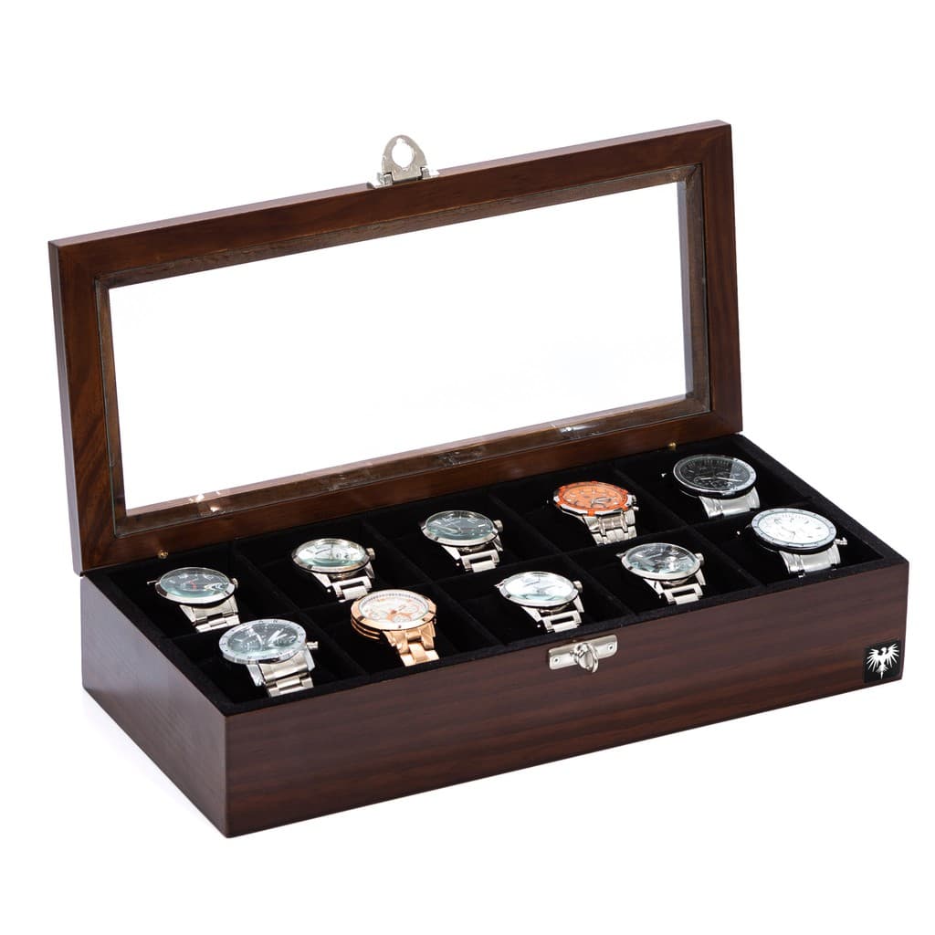 Porta Relógio Total Luxo Estojo Madeira Maciça 10 Nichos