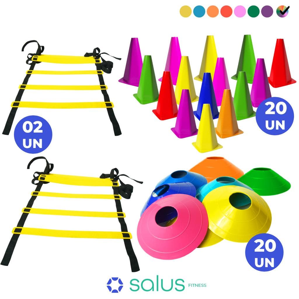 Kit Funcional Para Treinamento Com 02 Escadas de Agilidade + 20 Chapéus Chinês e 20 Cones