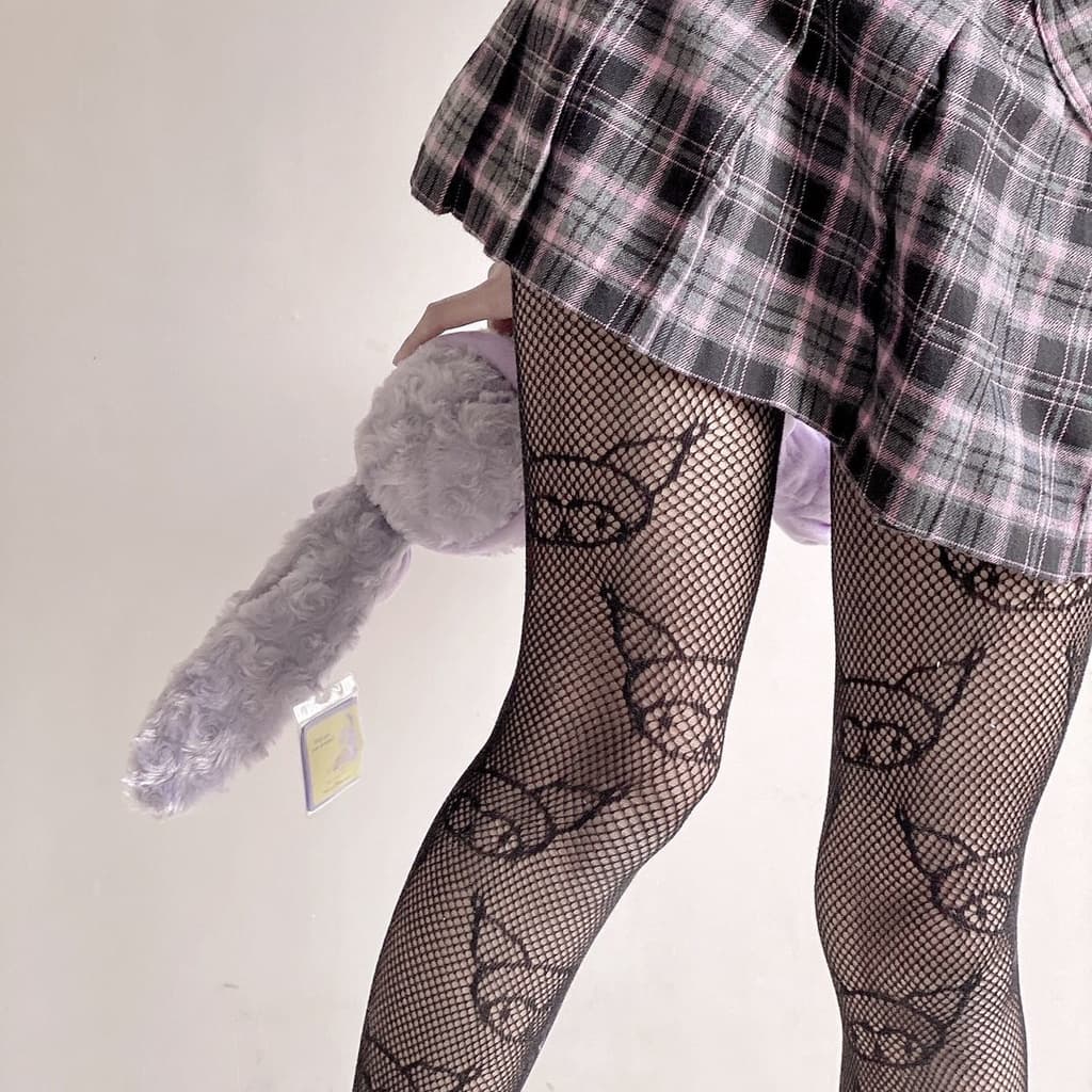 Pequeno Diabo Rede De Pesca Meia Designer Dos Desenhos Animados Apertado Sexy-Calça Bonito Lolita Festa Anime Gótico Fem