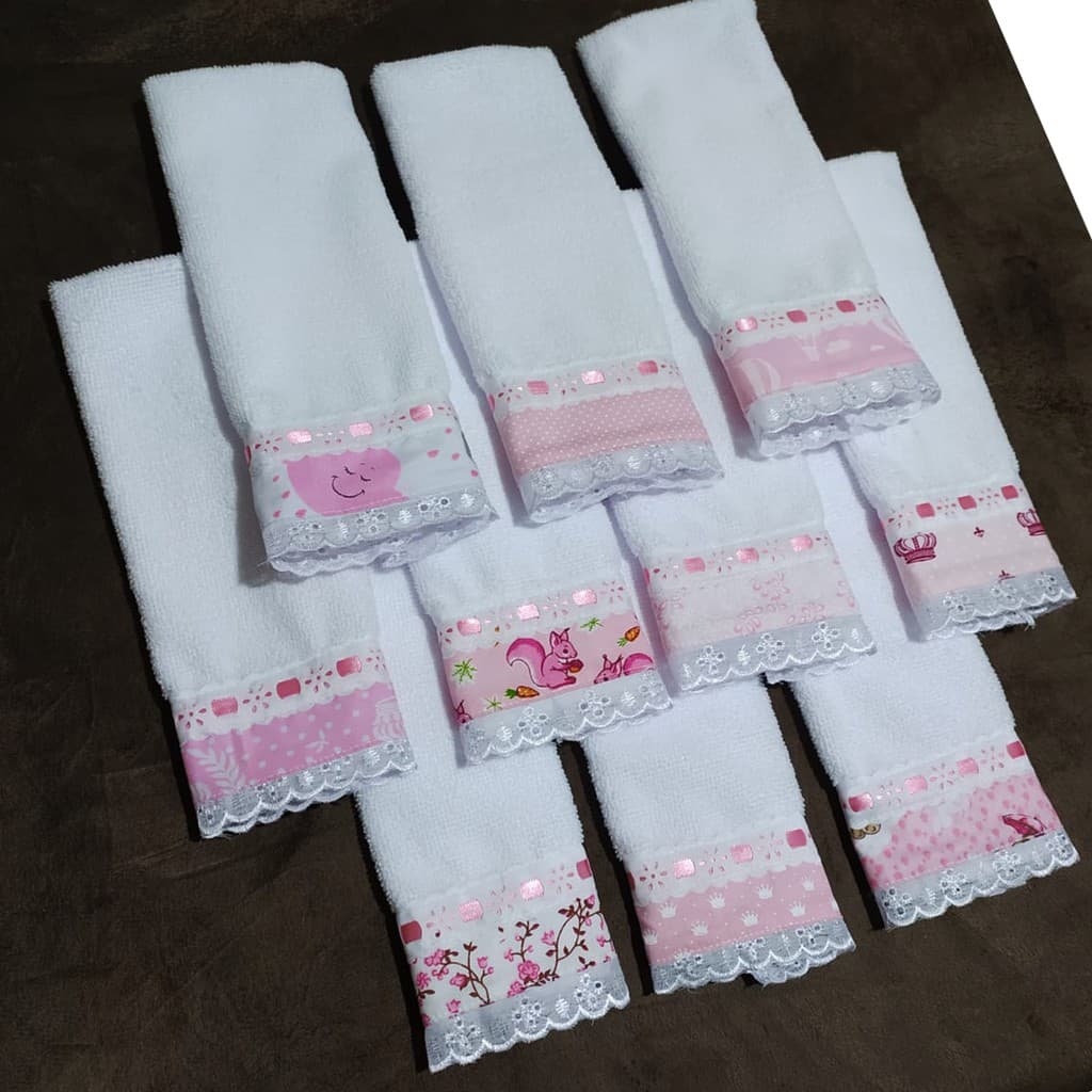 Kit com 10 Toalhinhas Fraldinhas de Ombro com Laise Passeio Modelo LUXO 100% Algodão Estampadas