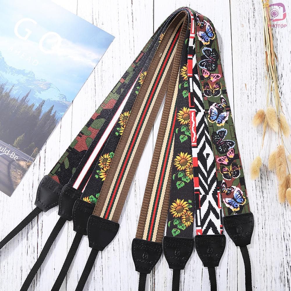 PR*Retro Style Double Cotton Yard Colorful Pattern Shoulder Neck Strap Camera Strap Bags Wristband for Canon SLR DSLR Ca