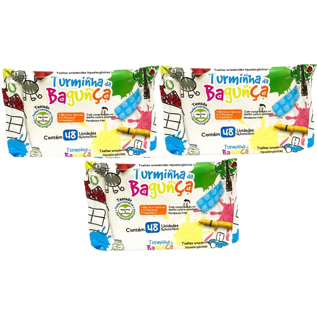 Kit com 3 - Lenço Umedecido Turminha da Bagunça Toalha Umedecida 48 Unidades