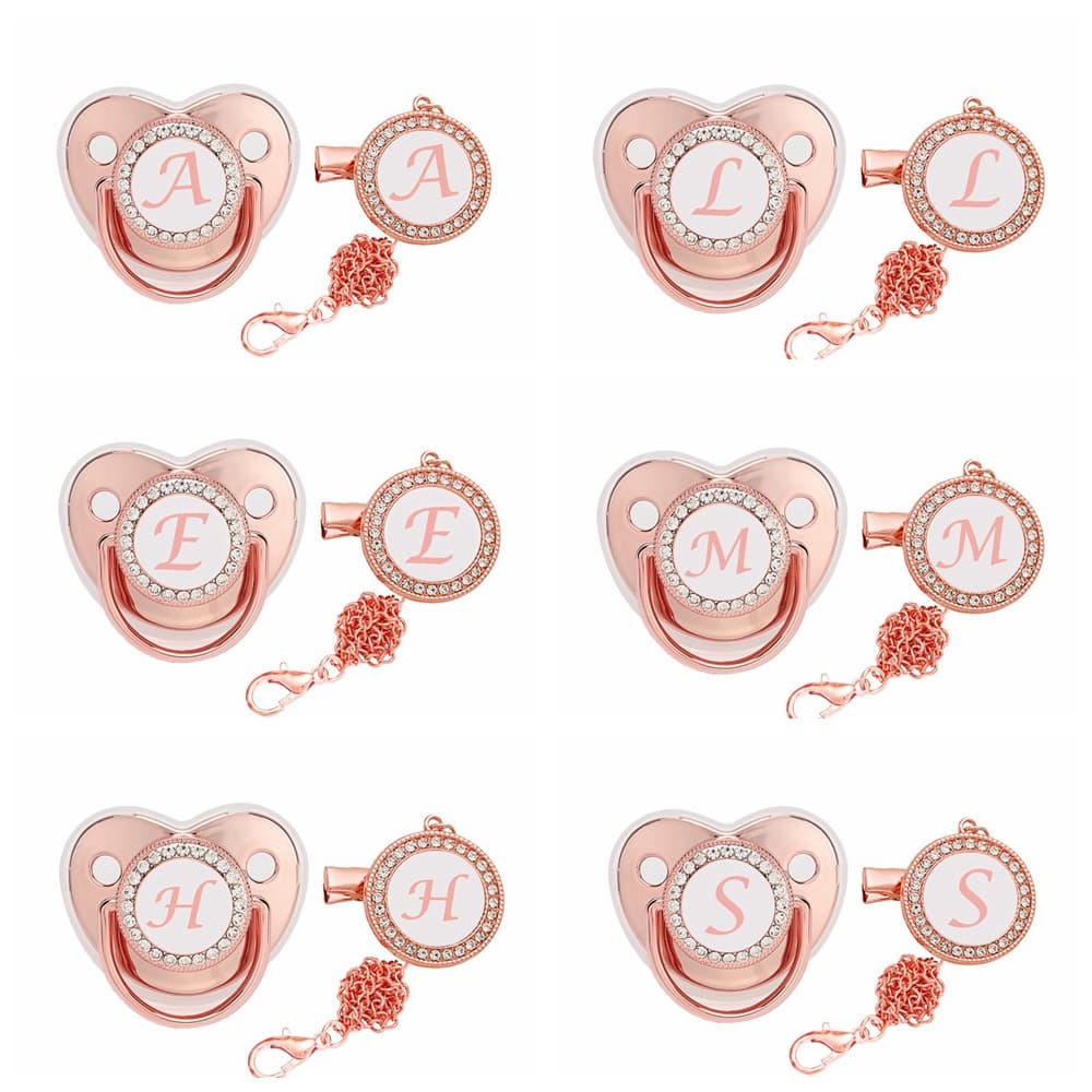 Pacifier Personalizado , Rose Gold Com Nome Inicial , Chuveiro De Presente De Aniversário