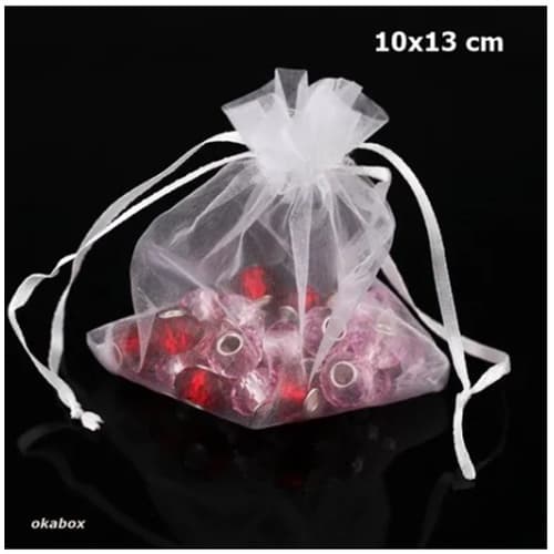 100 Saquinhos De Organza 10x13  Branco Fita Cetim