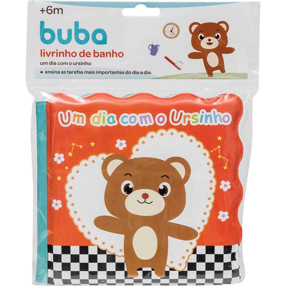 Livro Banho Um Dia com Ursinho Infantil Bebês Animais Divertido Buba Livrinho Mordedor
