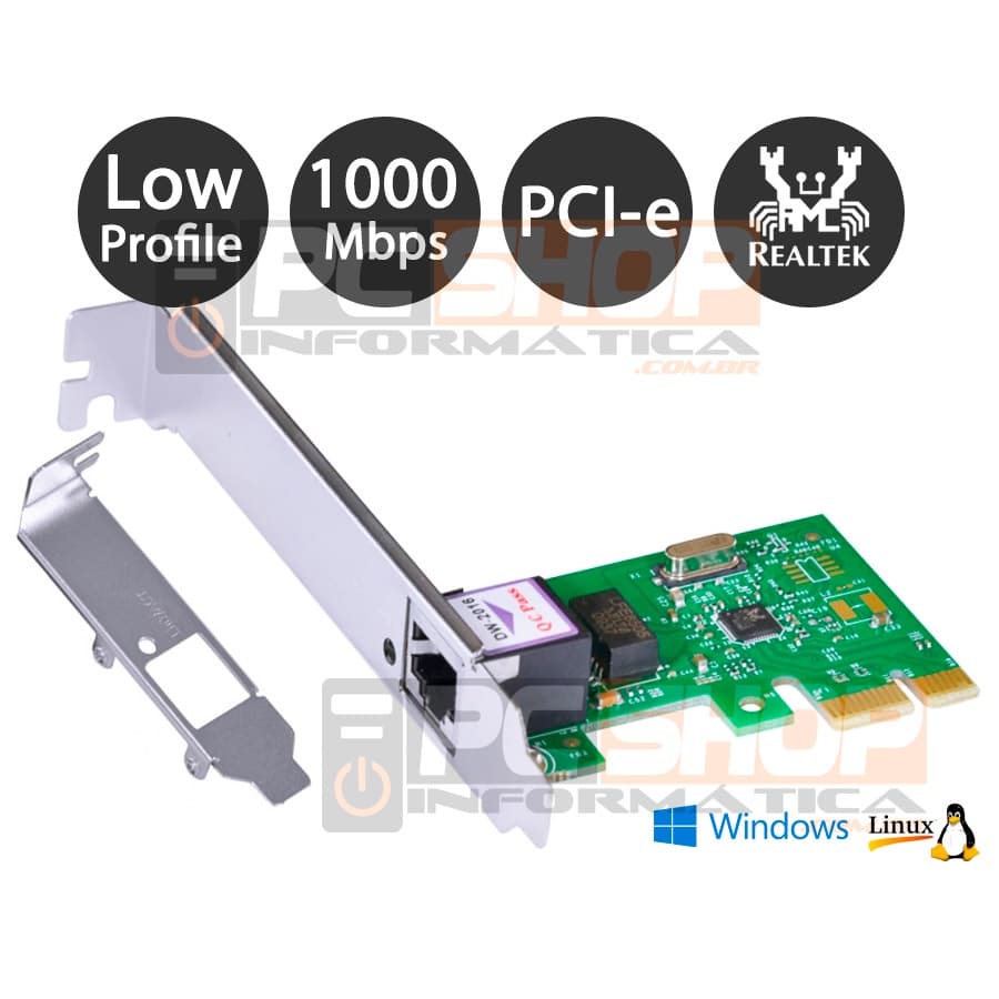 Placa de Rede Gigabit 10/100/1000Mbps PCI Express com Low Profile