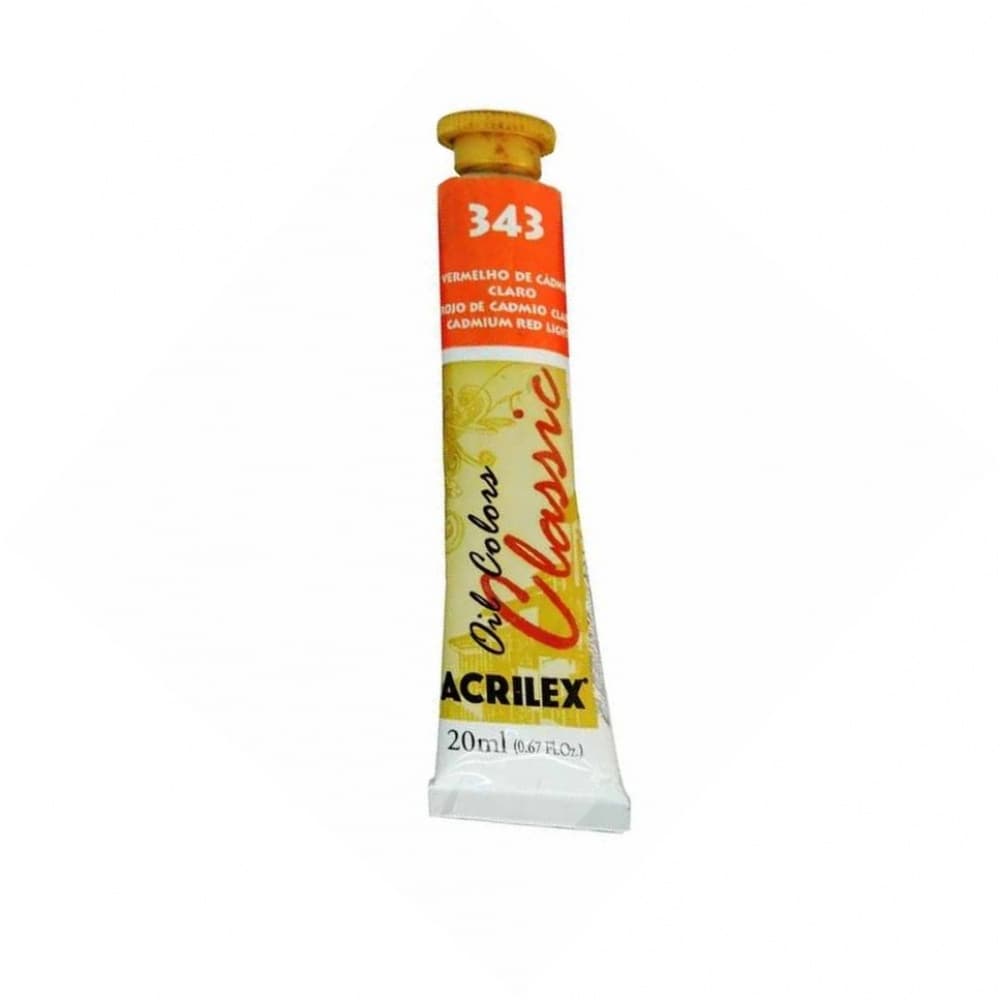 Tinta a Oleo Vermelho de Cádmio Claro 343 - Acrilex 20 ml