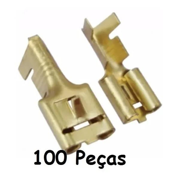 Terminal de Encaixe Femea Latao Com Trava - Kit com 100 Peças