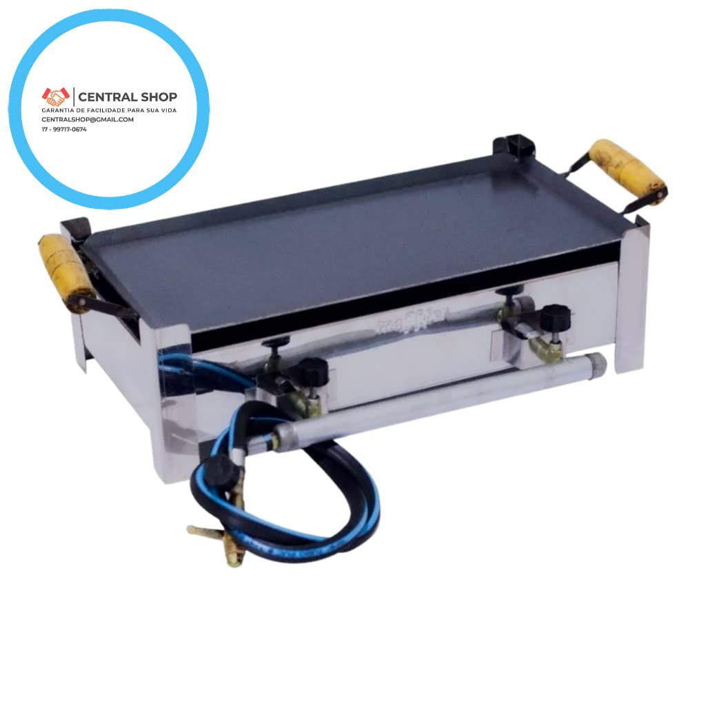 Fogão Inox Fogareiro 2 Bocas Com Chapa de Alta Pressão Camping Chapeira