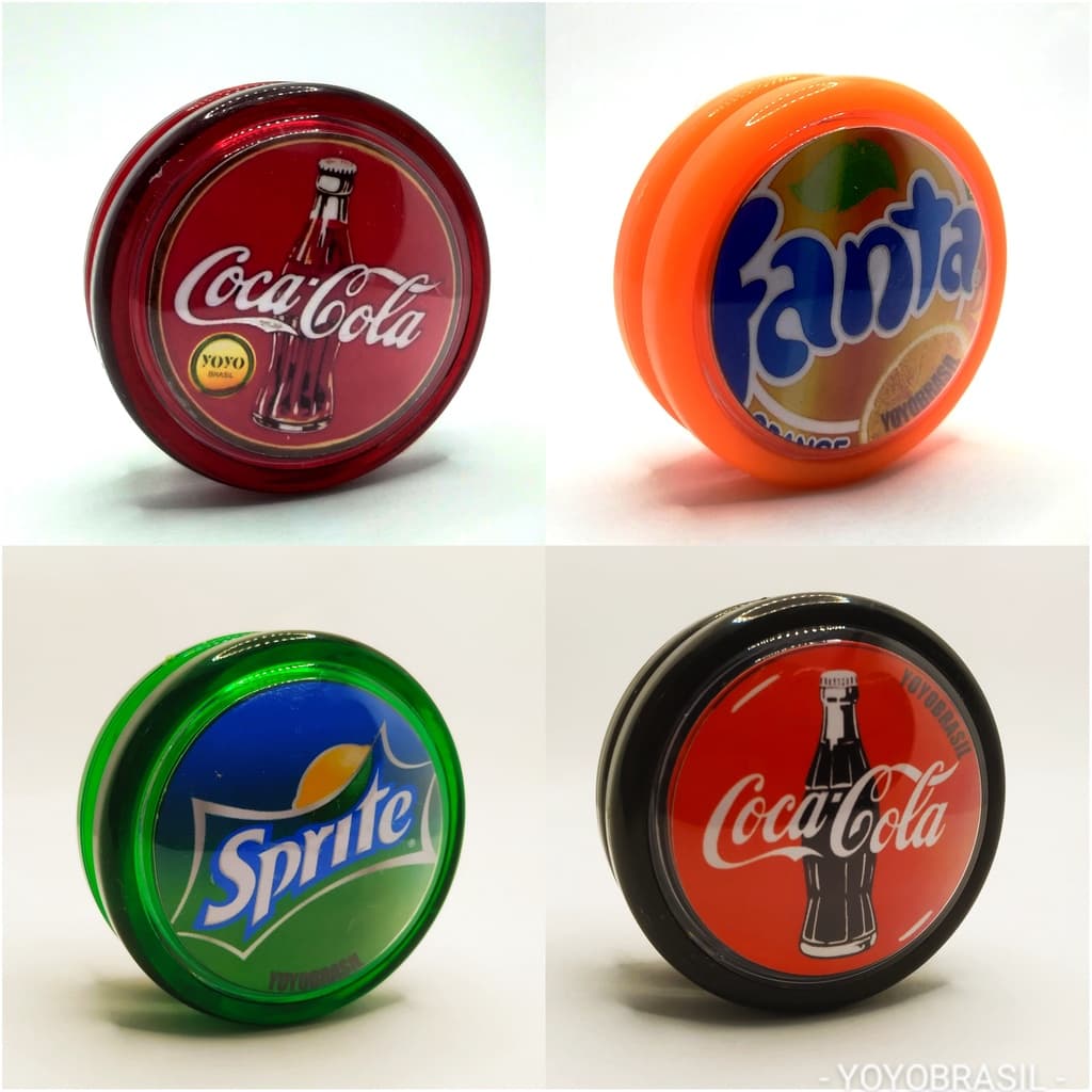 Kit Coleção 4 yoyos Coca-Coca Retrô anos 80 yo-yo Profissional com eixo Fixo ioio da Marca YOYOBRASIL Personalizados yoyo + 6 cordas de brinde