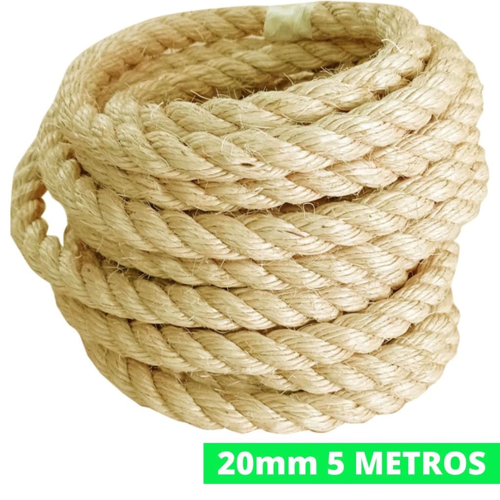 Corda De Sisal Natural 20mm 5 Metros Naval Reforçada Arranhador  Gatos Balanço Decoração  Amarrações