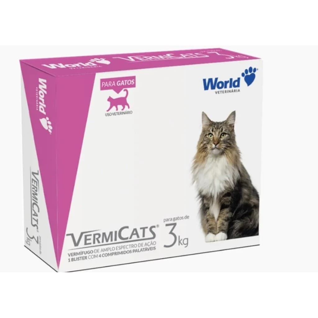 Vermífugo World Veterinária VermiCats para Gatos de 3 Kg ( 4 Comprimidos)