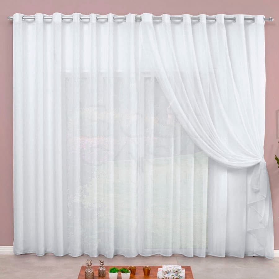 Cortina Microfibra Com Voil 4,00 x 2,70 Semi Blackout Janela Quarta e Sala Branco apartamento branca