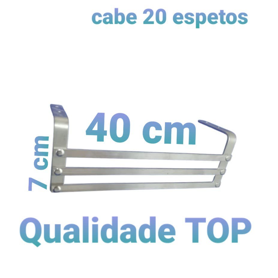 Suporte para Espetos Alumínio reforçado 40 cm (Cabe 20 espetos) Churrasco