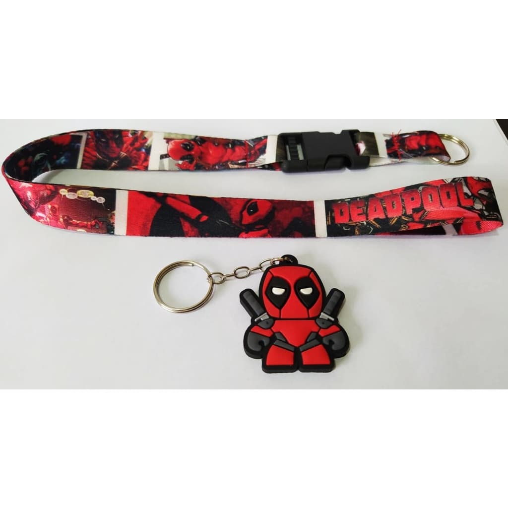 Kit Chaveiro Cordão Moto Pescoço Fecho Engate Rápido Dead Pool + Emborrachado
