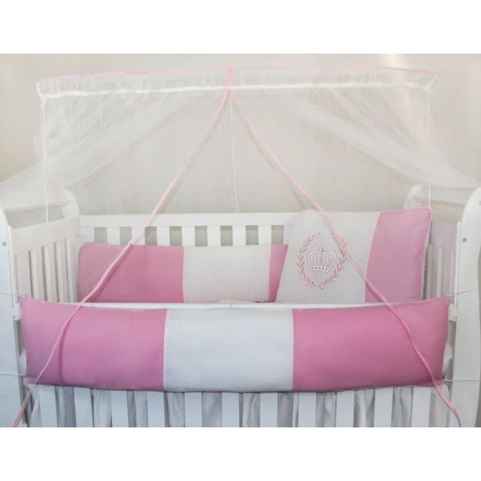 Kit Protetor de Berço Kids com Mosquiteiro Comum 7 peças Realeza Rosa