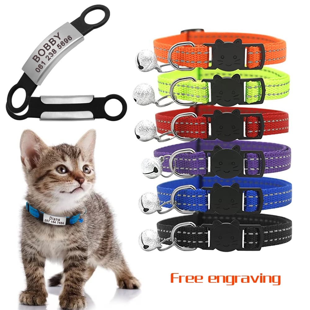 (Normma) Gato Personalizado Coleiras Com Nome ID Tag Chihuahua Gatinho Colar Reflexivo Para Animais