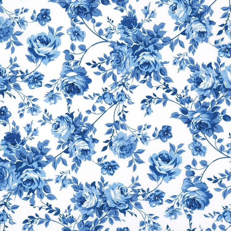 Tecido Decoração Belize/Döhler Estampado C/ Proteção (floral azul - fundo branco)- 4925-E