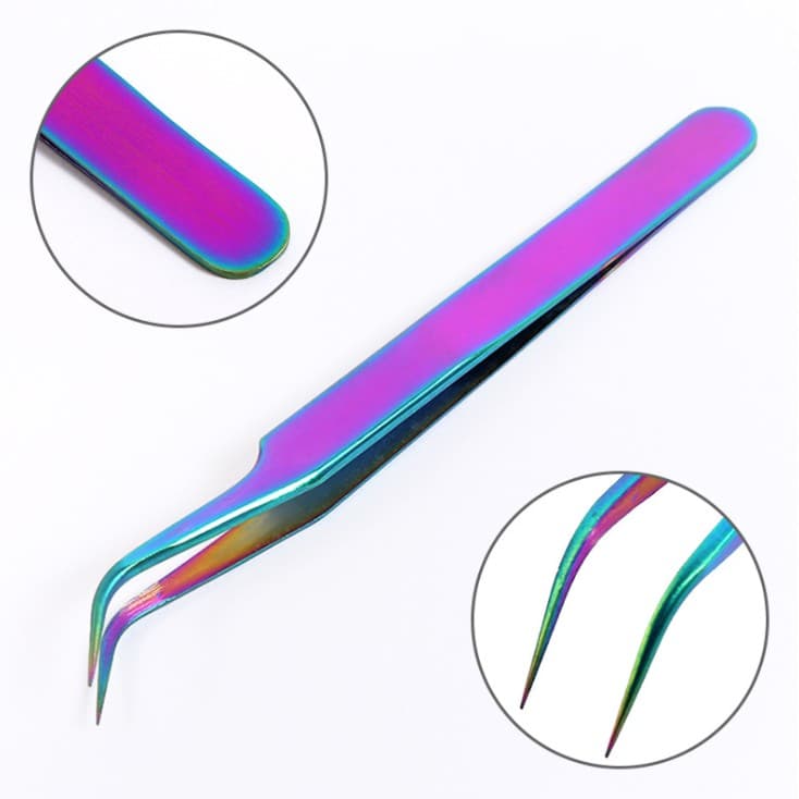 Pinça Ponta Curva Para Alongamento Extensão De Cílios Multicor