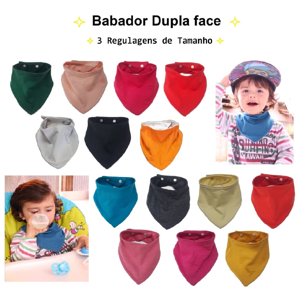 Babador Bandana IMPERMEAVEL Dupla Face kit 10 Peças Com 3 Regulagens