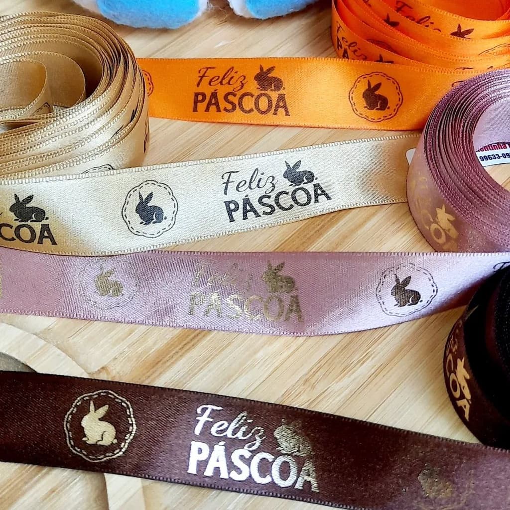 Fita Cetim Feliz Páscoa PRONTA ENTREGA