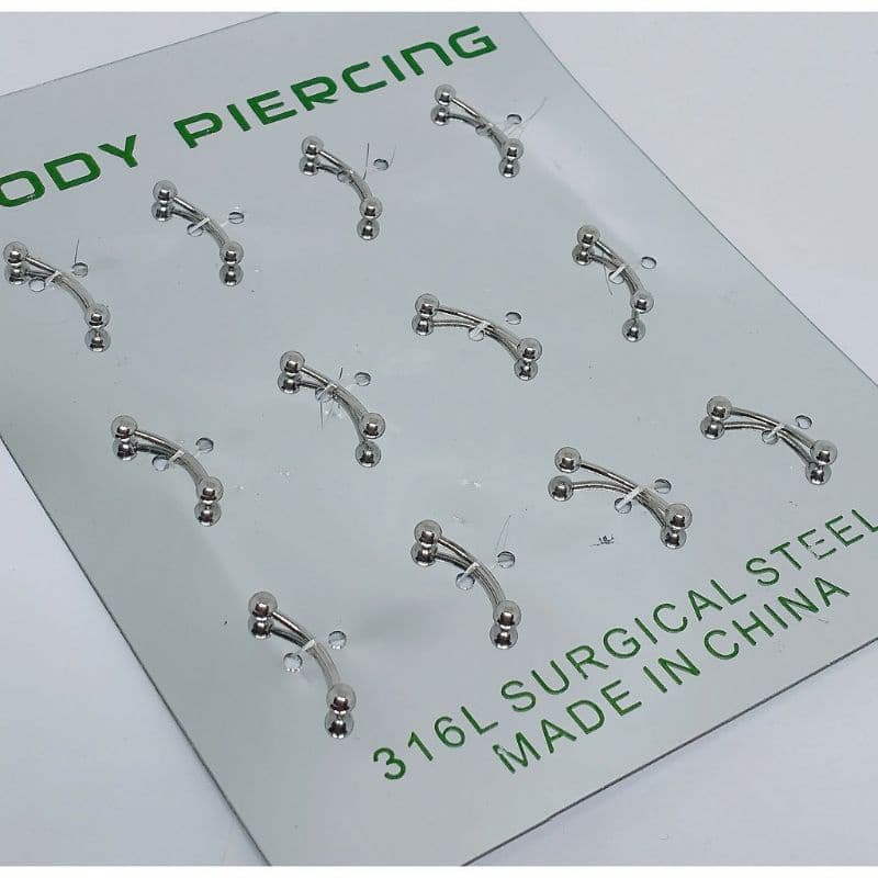 Kit 12 Piercing curvo Micro bell Básico Bolinha Vertical Labret sobrancelha Aço Cirúrgico