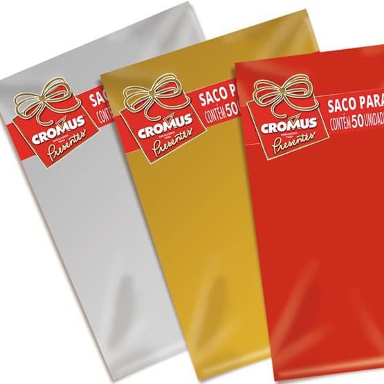 Saco para Presente 10,0 x 14,0cm Liso Metalizado Cromus P3 (50 Unid.).   *Obs.: Não acompanha laço.