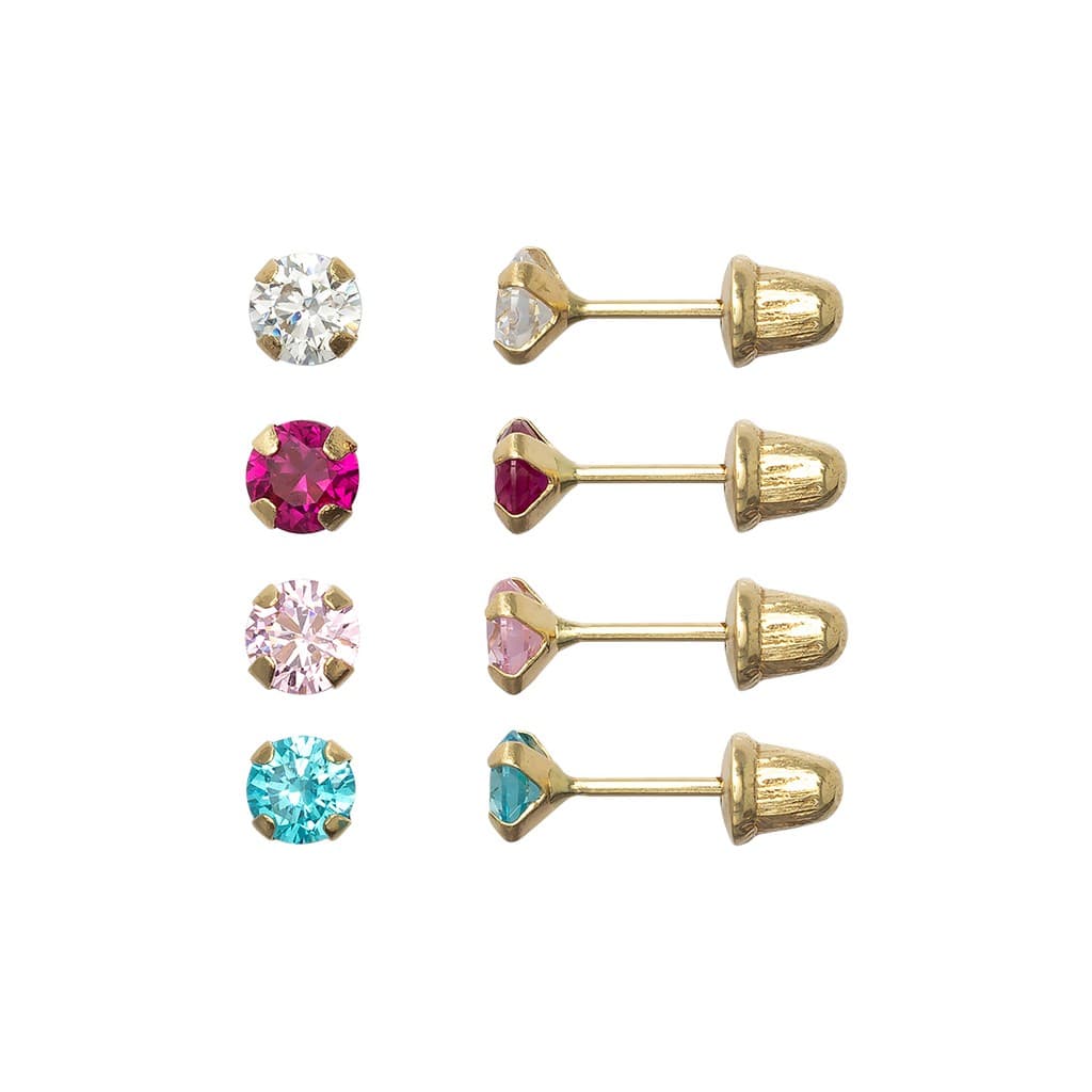 Brinco Pedrinha 4mm Infantil 2º Furo Em Ouro 18k