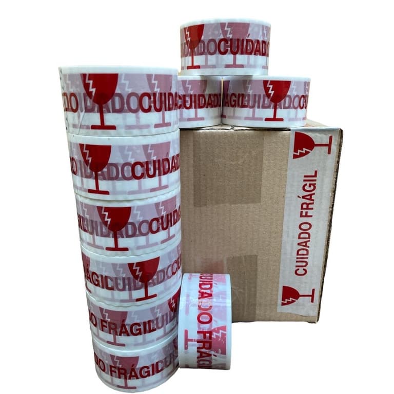 10 Rolos Fitas Adesivas Branca Cuidado Frágil Correios E-commerce Caixas Embalagens