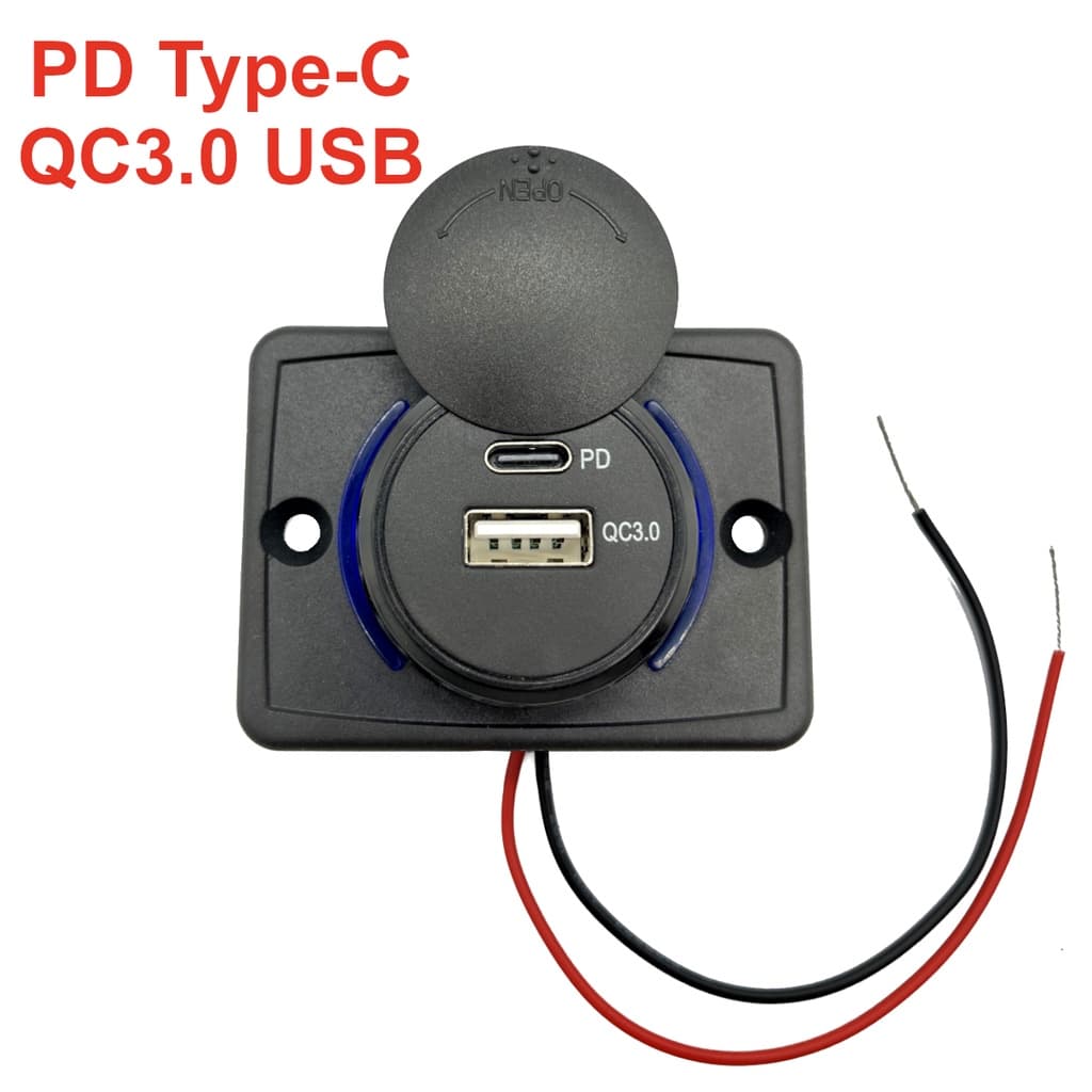 Carregador De Carro Usb Soquete Do Painel 2.4a 4.8a 3.1a PD TypeC QC3.0 Adaptador De Tomada De Energia Levou Luz 12 V / 24 V Para O Caminhão Da Motocicleta Atv Barco Carro Rvs Ônibus Tampa Rotativa