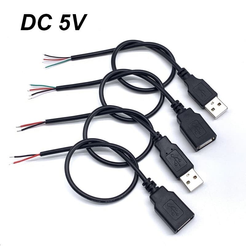 Cabo De Alimentação De 30cm 2 Pinos USB 2.0 A Fêmea Macho Carregamento De 4 Conector De Extensão Linha DIY 5V