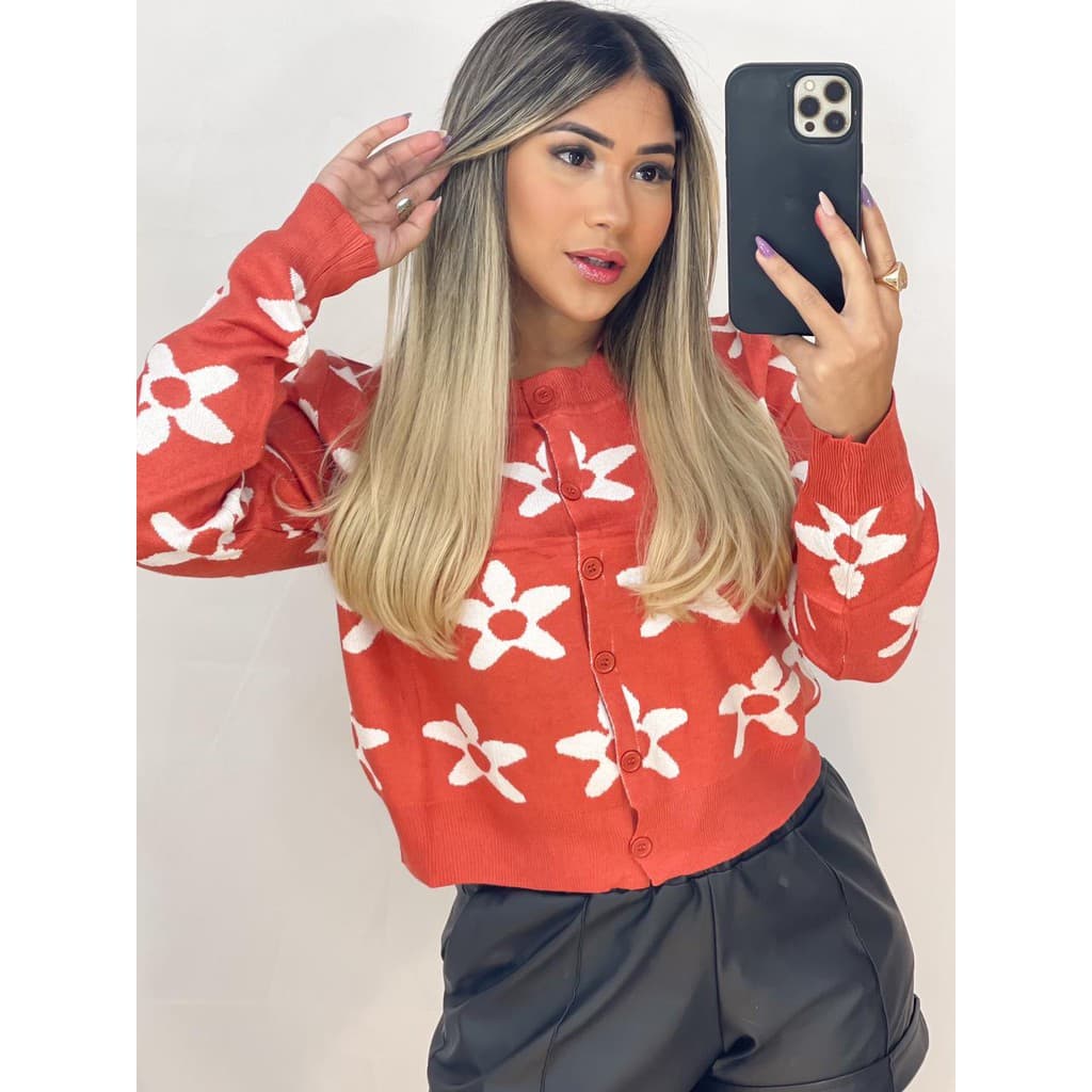 Cardigan com BOTãO tecido de lã Estampado (ref.: ADD-6067)