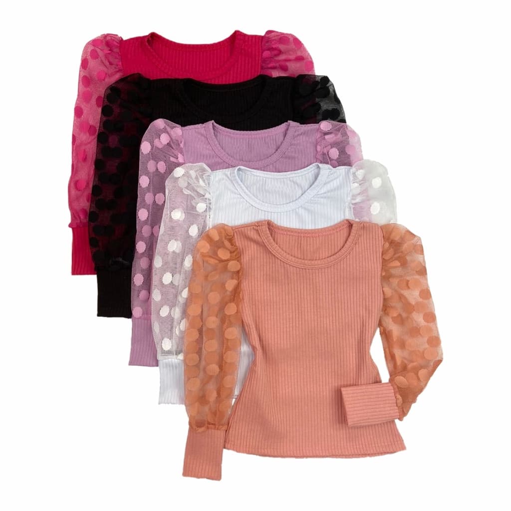 Blusa Infantil Manga Bufante Tule Princesa Transparente Luxo